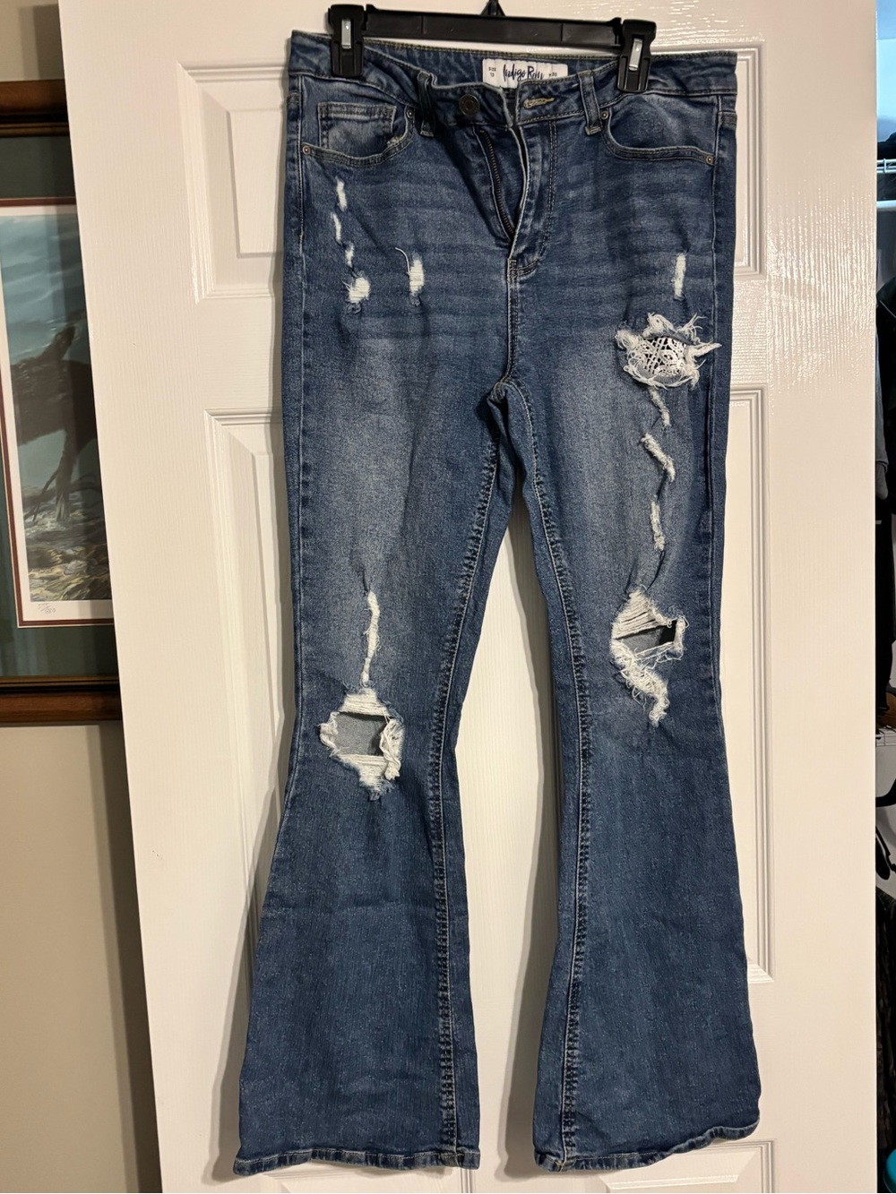 Indigo Rein Distressed Blue Flare Jeans